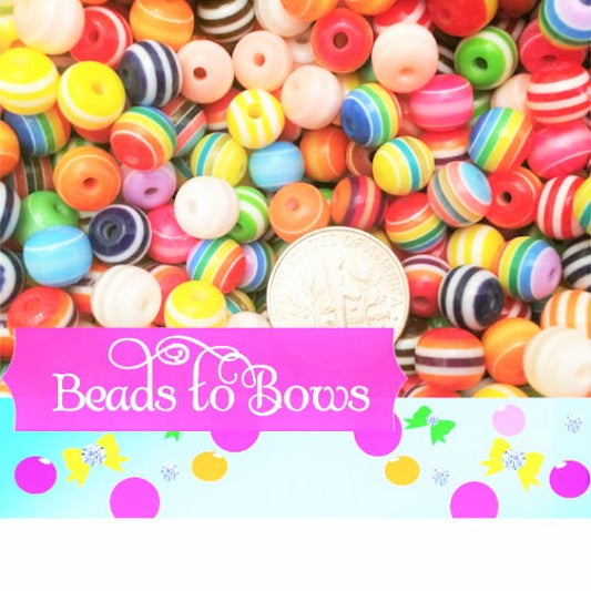 8mm Striped Bubblegum Beads,,Gumball Beads, Bubblegum Beads, Chunky Necklace Supply Beads,  Acrylic Beads, Striped 100 Beads