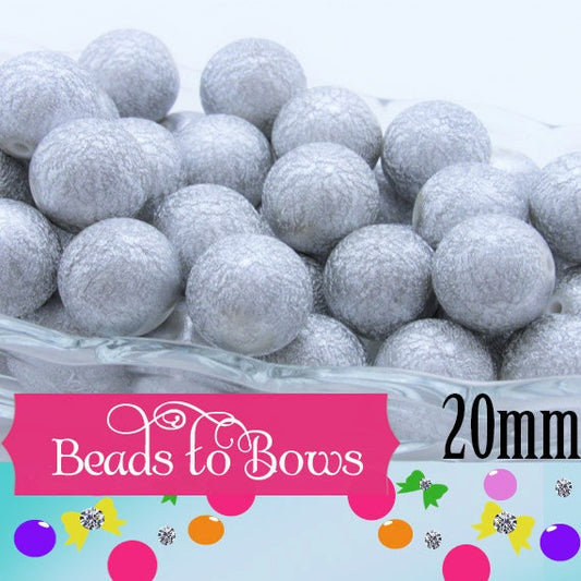 20mm Silver Stardust Pearl Beads, Chunky Pearl Beads, Bubblegum Pearl Beads, Faux Pearl Beads, Chunky Bubblegum Supply Beads Supply Beads