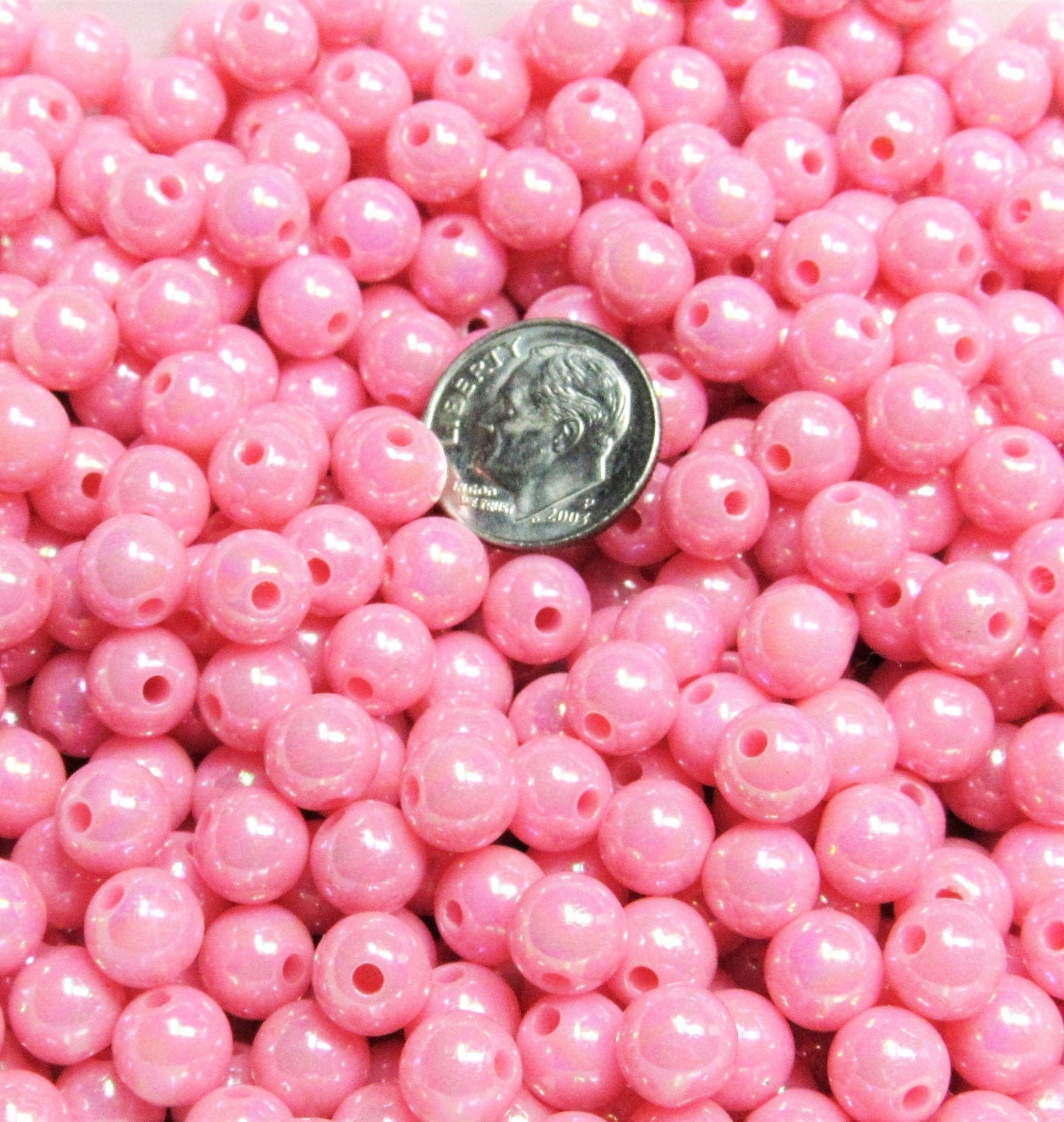 8mm AB Pink Bubblegum Beads, Aurora Borealis Beads, Gumball Beads, Chunky Necklace Supply Beads, Fairy Kawkii AB Beads, Bubblegum Beads