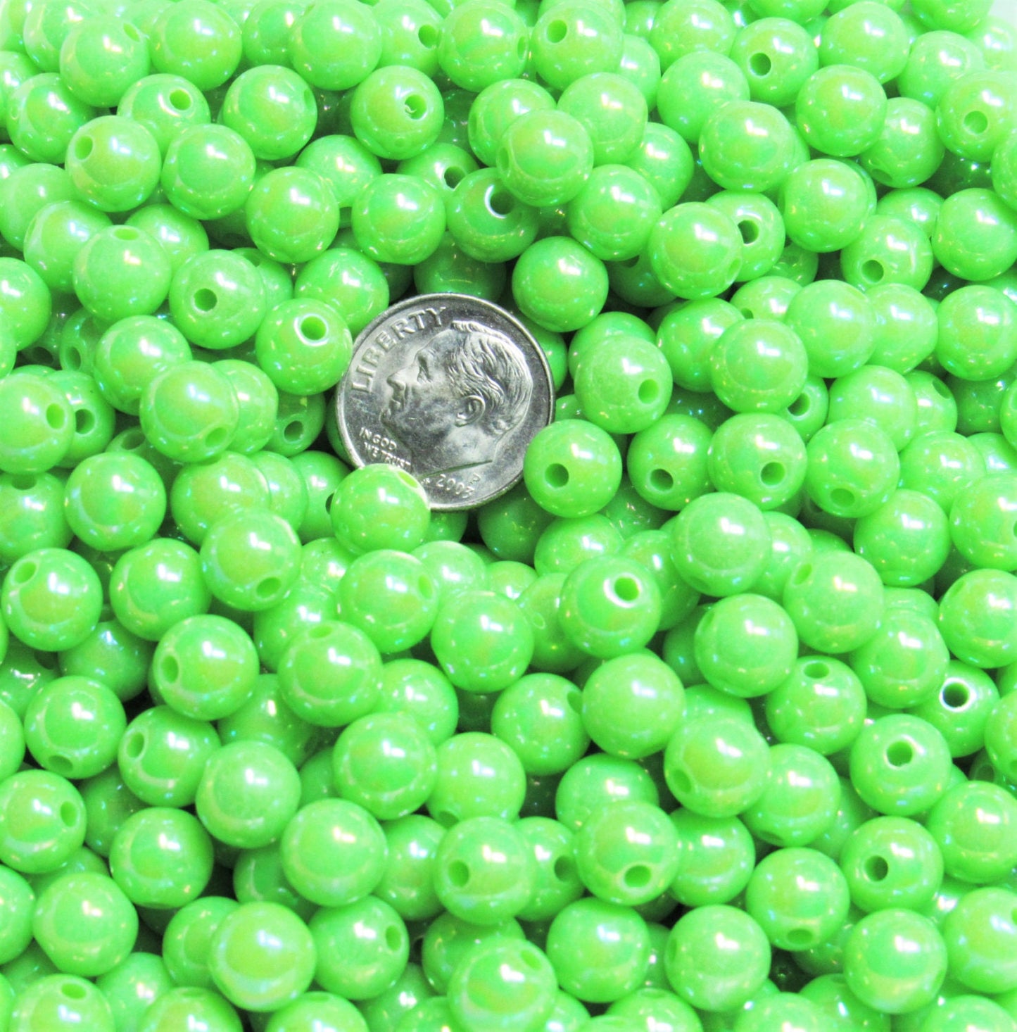 8mm AB Lime Green Bubblegum Beads, Aurora Borealis Beads, Gumball Beads, Chunky Necklace Supply, Fairy Kawkii AB Beads, Bubblegum Beads