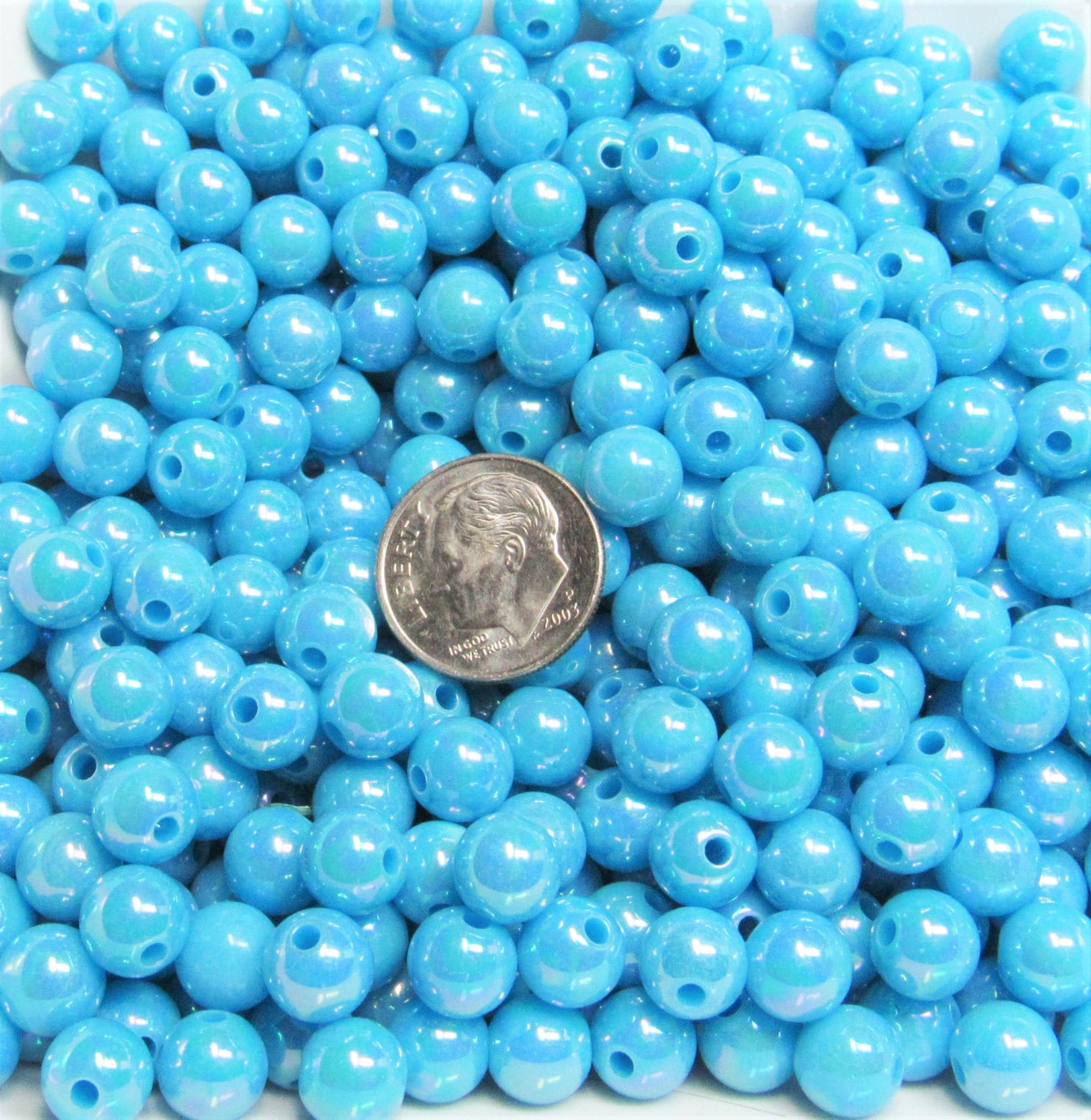 SALE 8mm AB Blue Bubblegum Beads, Aurora Borealis Beads, Gumball Beads, Chunky Necklace Supply Beads, Fairy Kawkii AB Beads, Bubblegum Beads