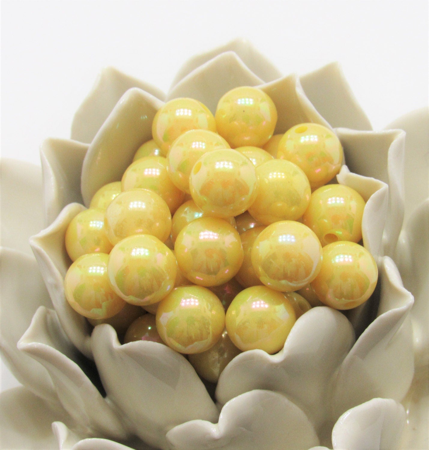 12mm AB Yellow Bubblegum Beads, Rainbow Beads, Bright Colored Spacer Bubblegum Bead, Chunky Rainbow Bead, Gumball Beads, Chunky Bead Supply