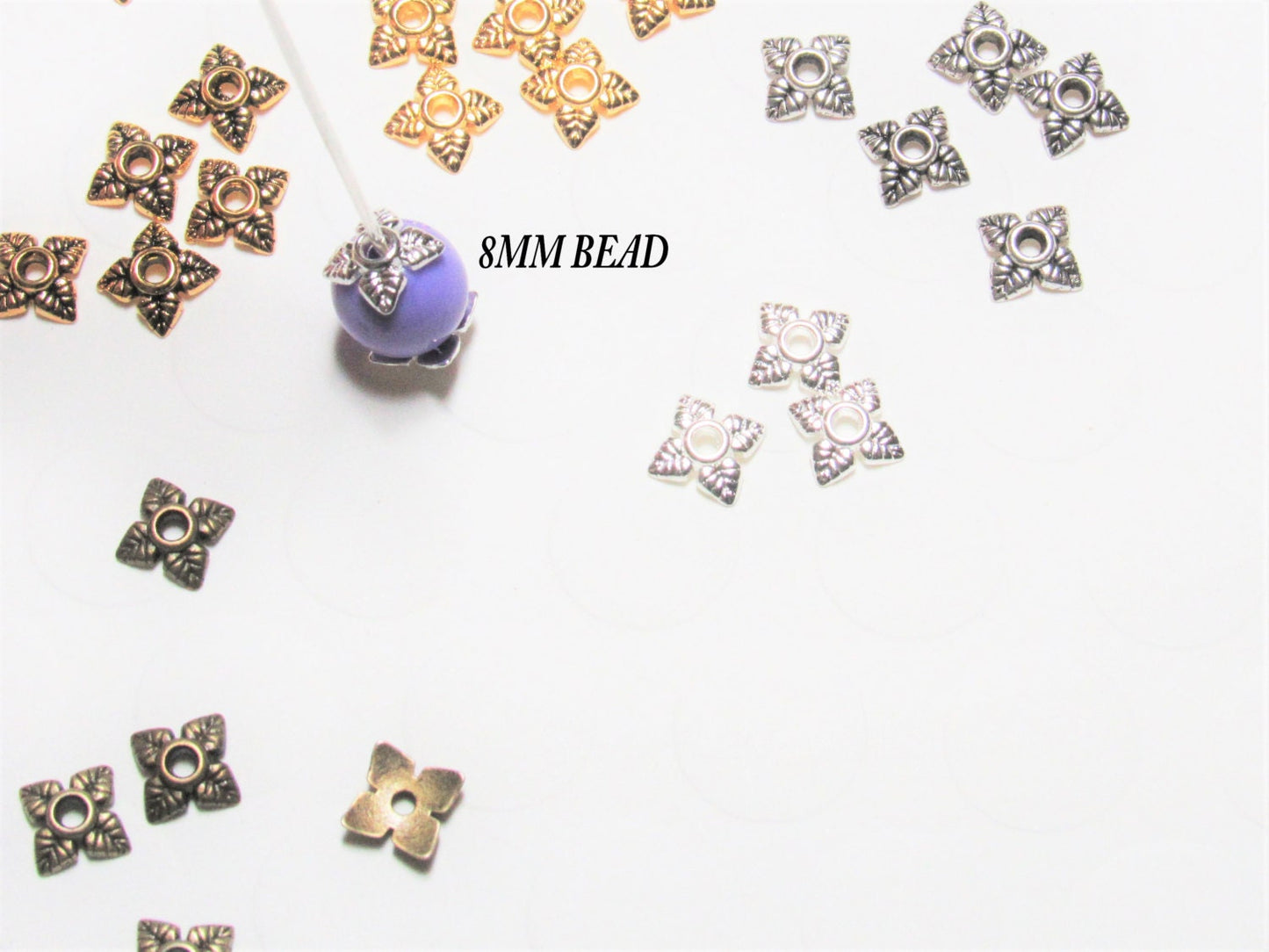 6mm Tibetan Style Flower Bead Caps, Silver, Antique Silver, Gold, Antique Gold, Copper Flower Bead Cap, Bead cap spacer beads, Bead Supply