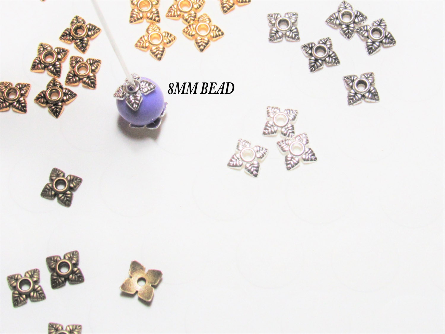 6mm Tibetan Style Flower Bead Caps, Silver, Antique Silver, Gold, Antique Gold, Copper Flower Bead Cap, Bead cap spacer beads, Bead Supply