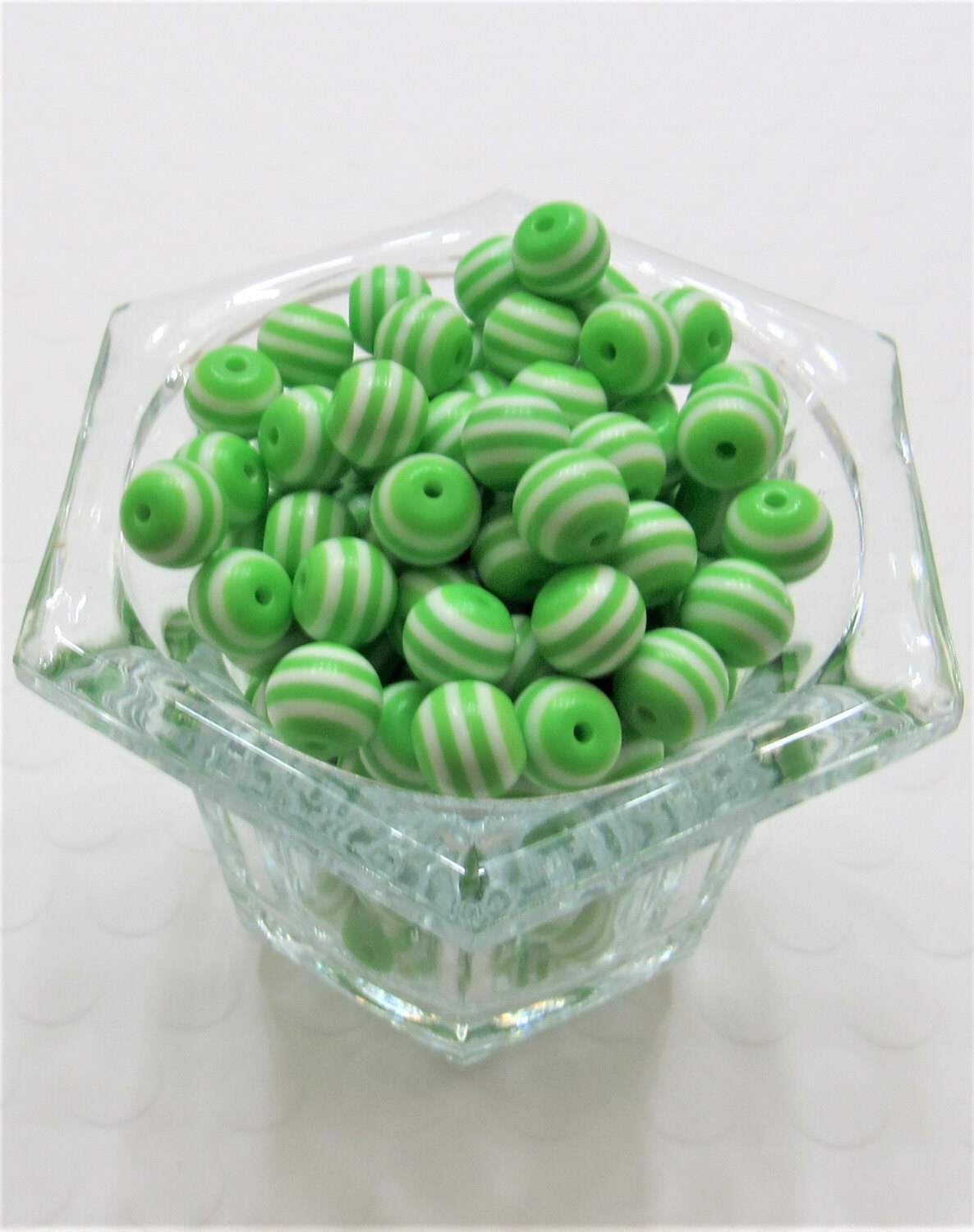 50ct. 10mm Green Striped Bubblegum Beads, Chunky Beads, Gumball Bead, Chunky Necklace Bead Supply,  Jewelry Beads, You Choose from 16 colors