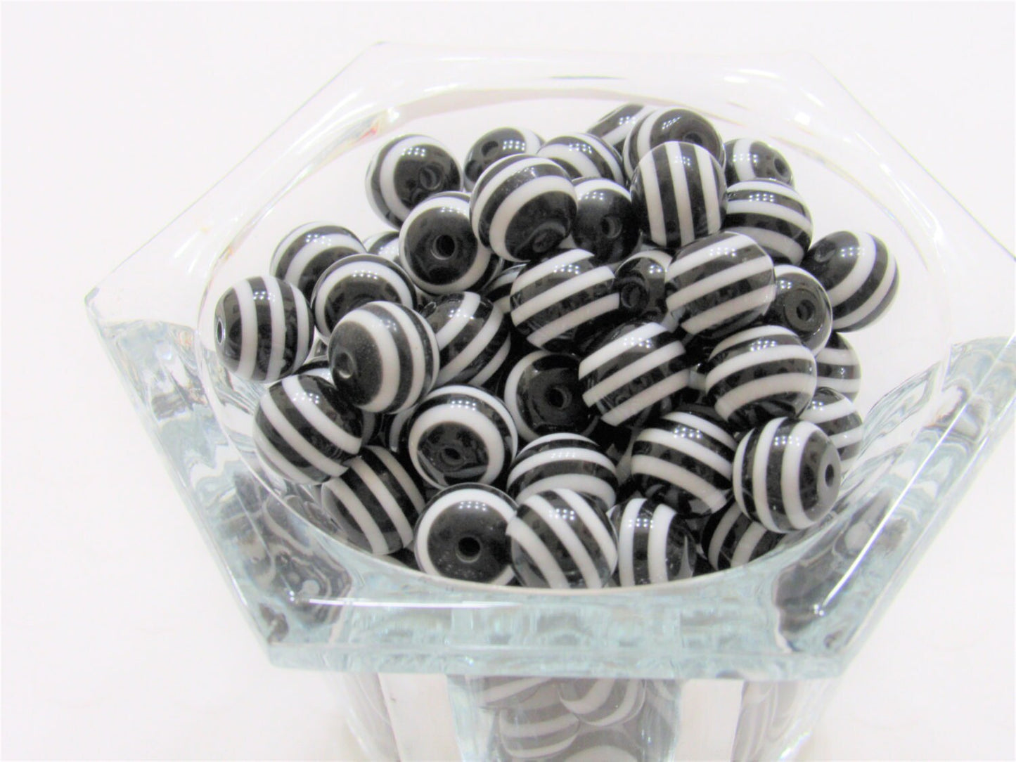50 Black 12mm Striped Bubblegum Beads, Bubblegum striped Necklace Bead, Resin Beads