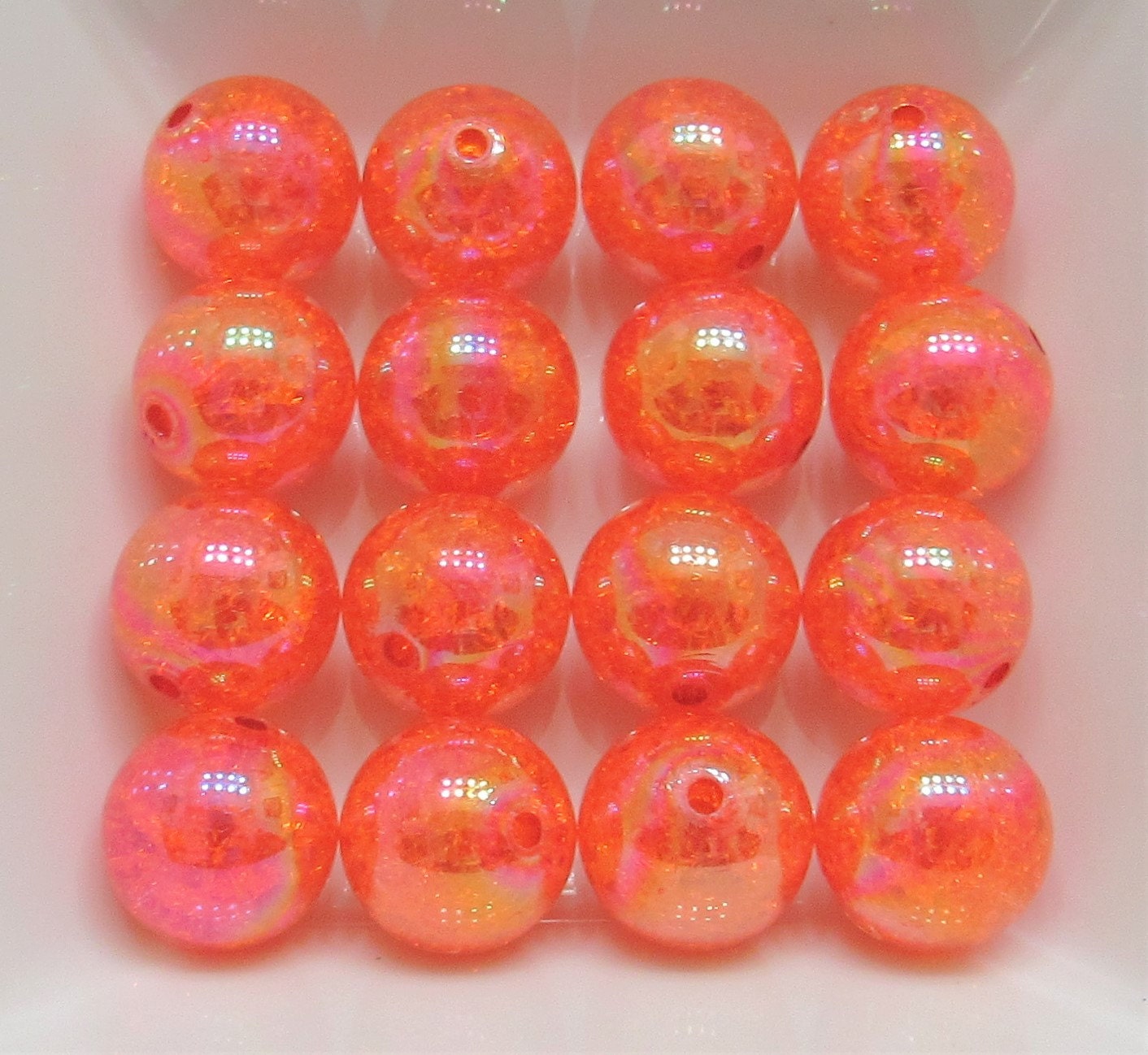 New Bubblegum AB 20mm Orange Crackle Beads, Chunky Transparent AB Crackle Beads, Acrylic Round Gumball Crackle Beads Bubblegum Crackle