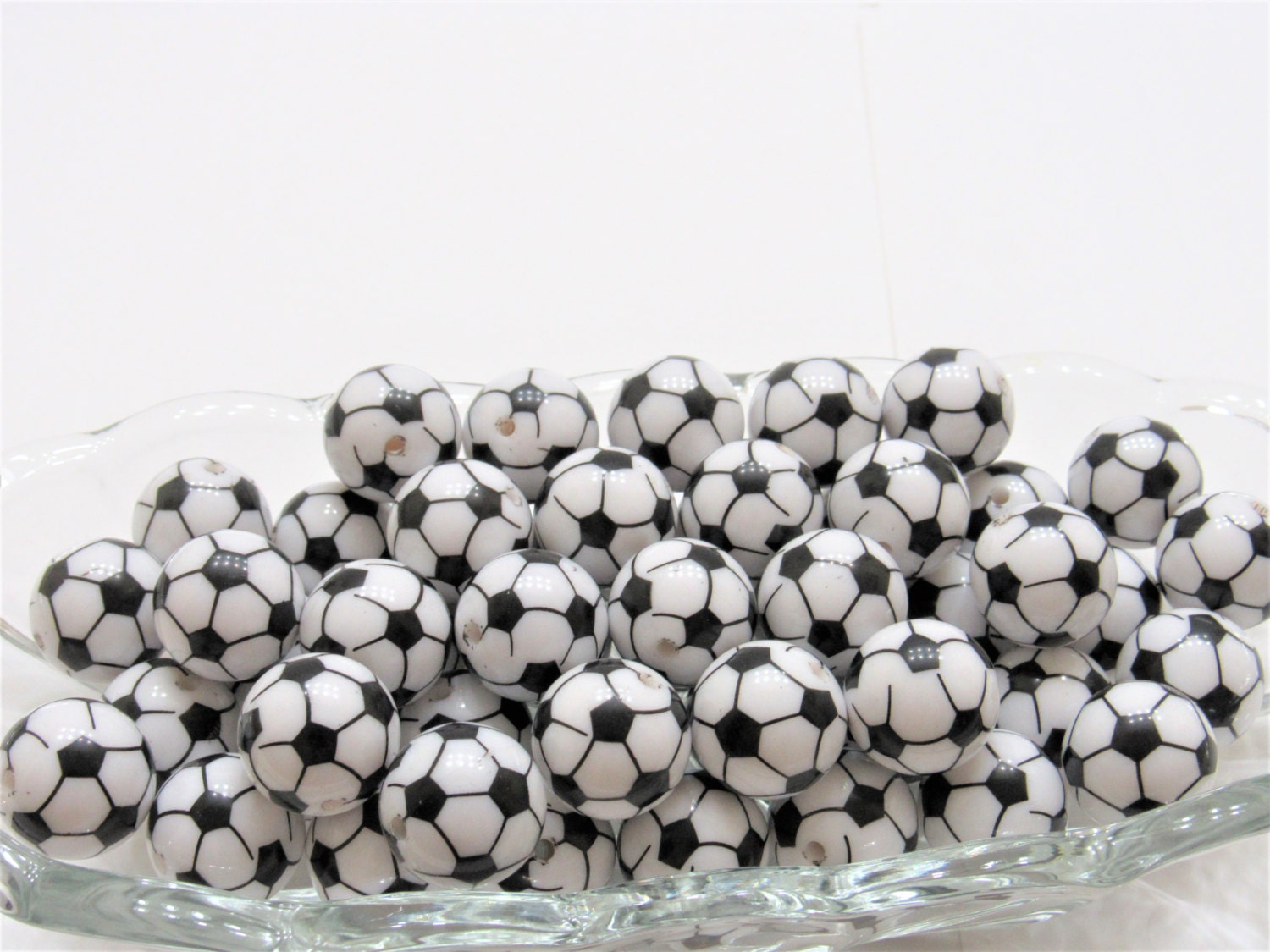 20mm Soccer Ball Beads, Black and White Soccer Beads, Bubblegum Soccer Ball Beads, Chunky Necklace Supply Bead, Soccer Mom Sports Bead