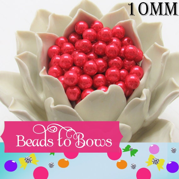 10mm Glass Pearls, Poppy Red Pearls, Bubblegum Pearls, Chunky Pearl , Gumball Bead, Chunky Bead Supply, Jewelry Supply, 10mm Poppy Red Pearl