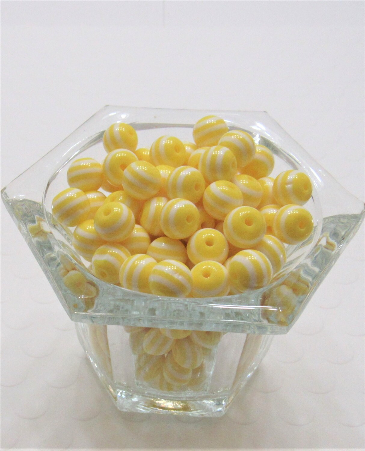 10mm Yellow Striped Bubblegum Beads, Chunky Beads, Gumball Beads, Chunky Necklace Bead Supply,  Jewelry Beads, You Choose from 16 colors