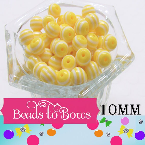 10mm Yellow Striped Bubblegum Beads, Chunky Beads, Gumball Beads, Chunky Necklace Bead Supply,  Jewelry Beads, You Choose from 16 colors