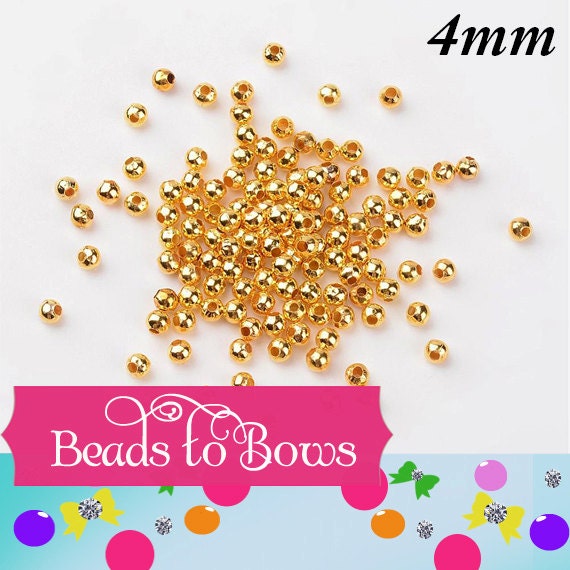 4mm Bubblegum Necklace Spacer Bead, Round Metal  Bead Spacers, Chunky Necklace Supply Bead, Jewelry Finding, 4mm Metal Gold Spacer Beads