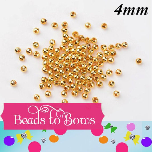 4mm Bubblegum Necklace Spacer Bead, Round Metal  Bead Spacers, Chunky Necklace Supply Bead, Jewelry Finding, 4mm Metal Gold Spacer Beads