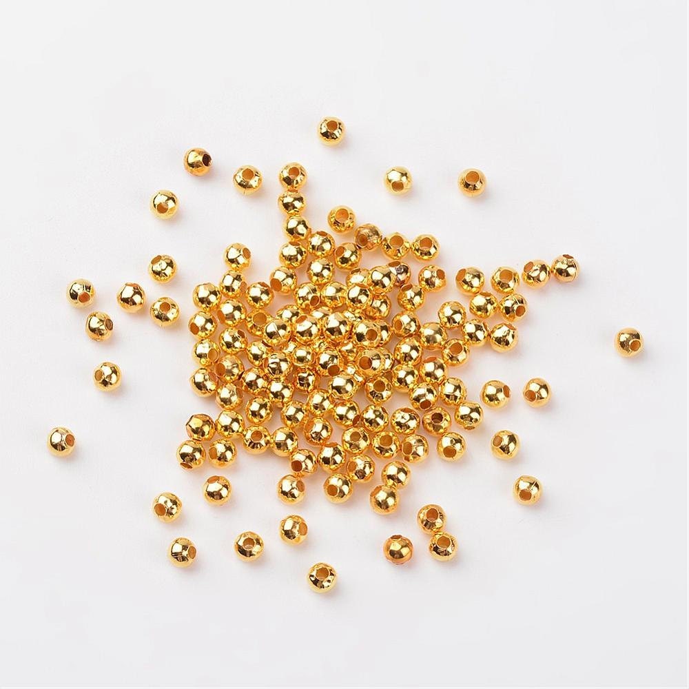 3mm Bubblegum Necklace Spacer Bead, Round Gold Bead Spacers, Chunky Necklace Supply Bead, Jewelry Finding, Metal Gold Tone Spacer Beads