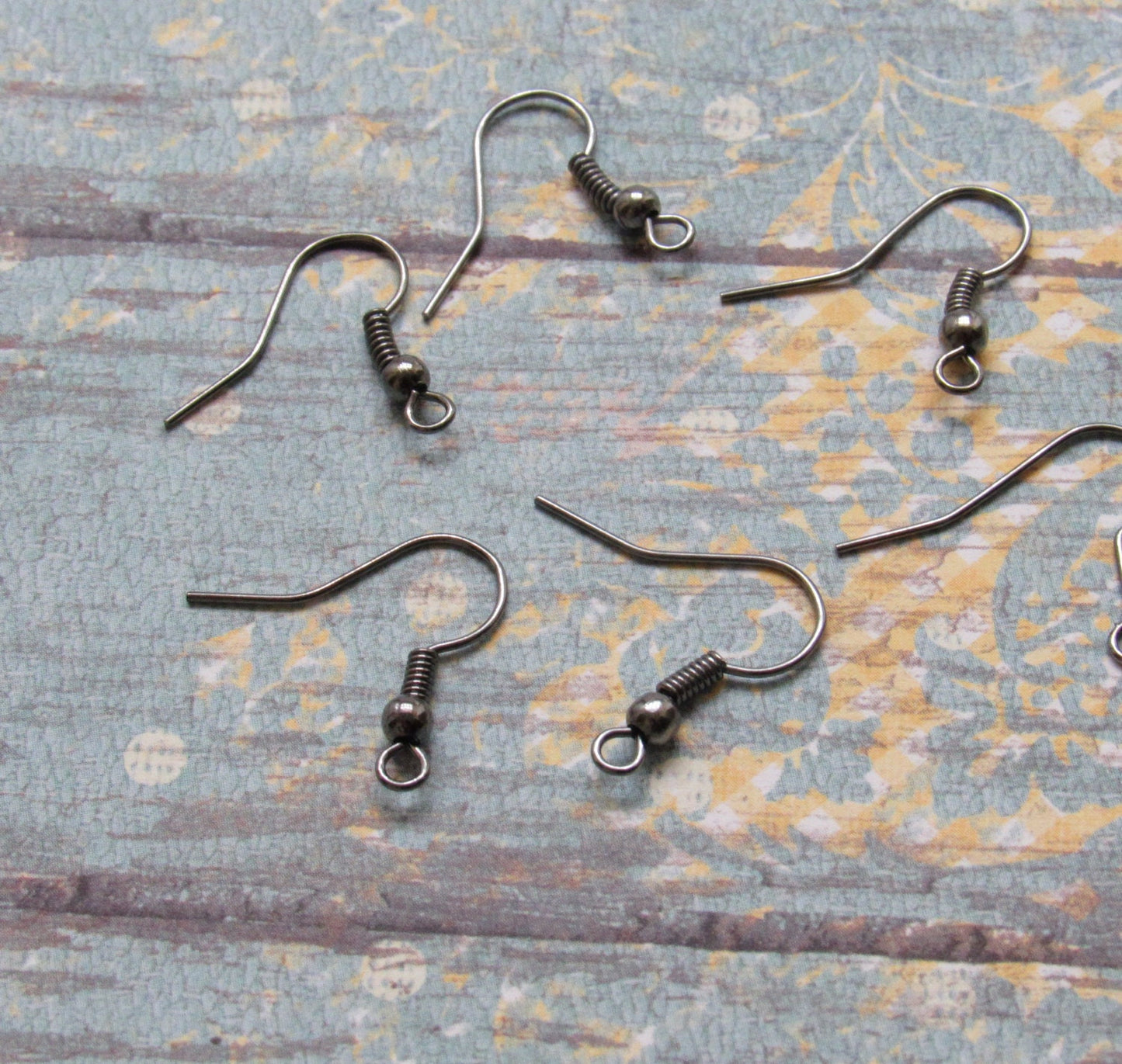10 Pair Gun Metal Earring Hooks And Ear Nuts, Earring Wires, Bead And Coil Fish Hook, Jewelry Findings and Supplies, Earring Wires, Supplies