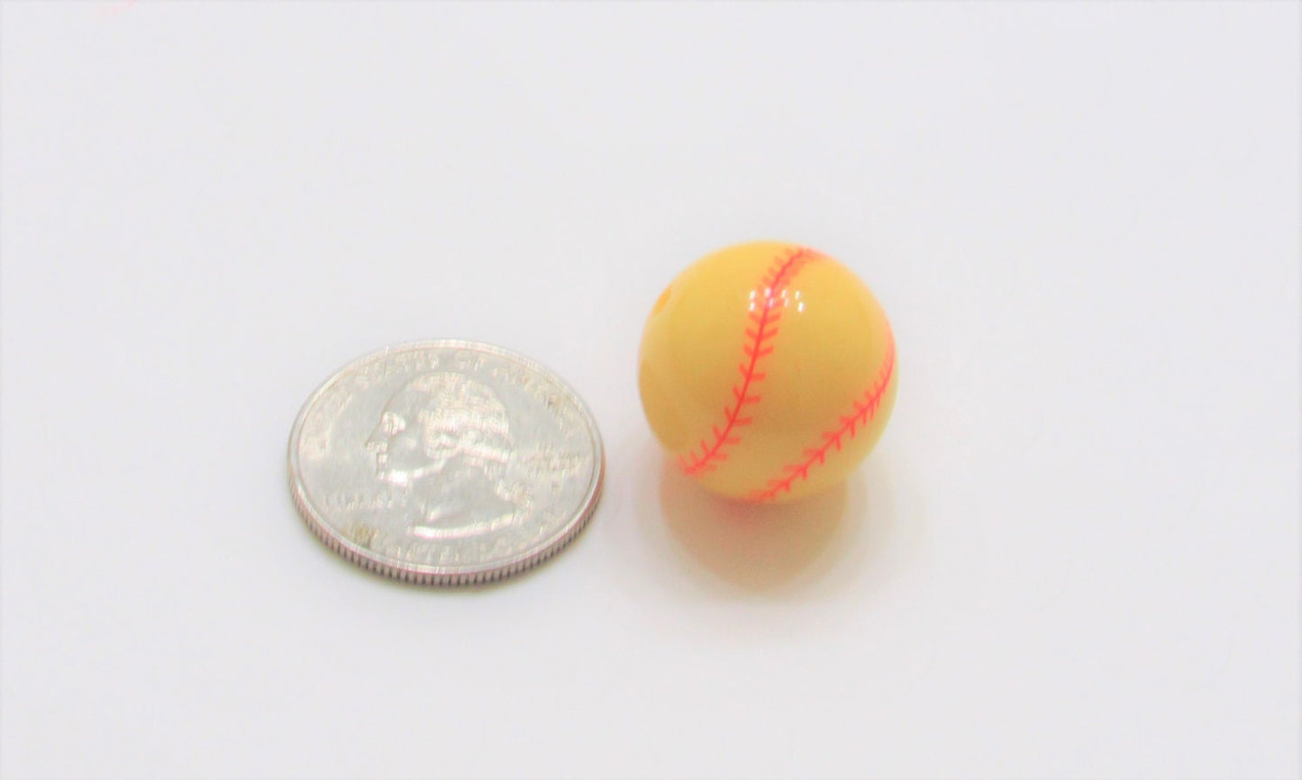 20mm Softball Beads, Red and Yellow Softball Beads, Bubblegum Beads, Chunky Bead Supply, Softball Mom Necklace Bead, Sports Bead, Baseball