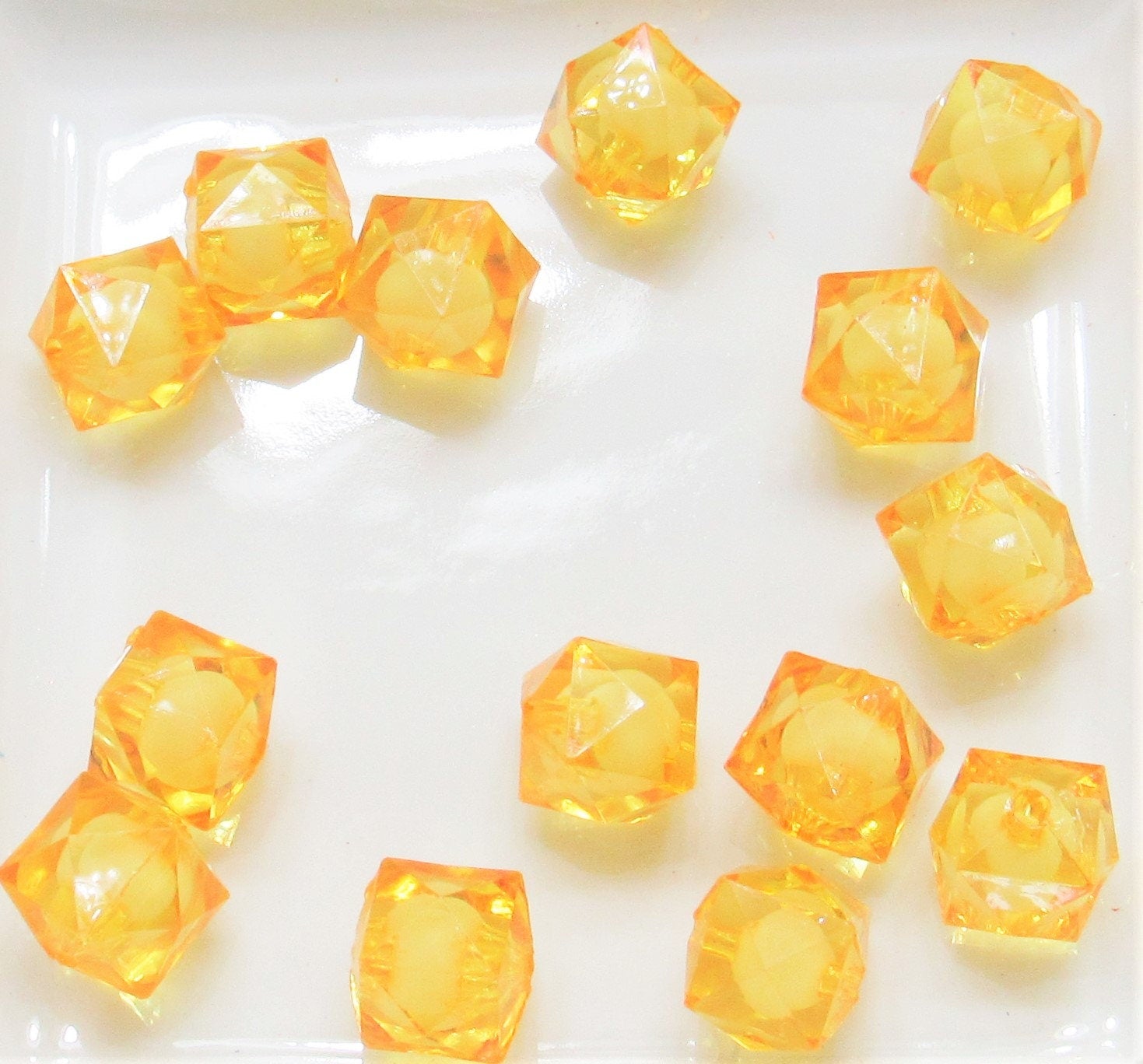 12mm Golden Square Bead In A Bead, Bubblegum Bead, Chunky Bead, Faceted Bead, Transparent Ice Cube Bead, Kawaii Bead Supply