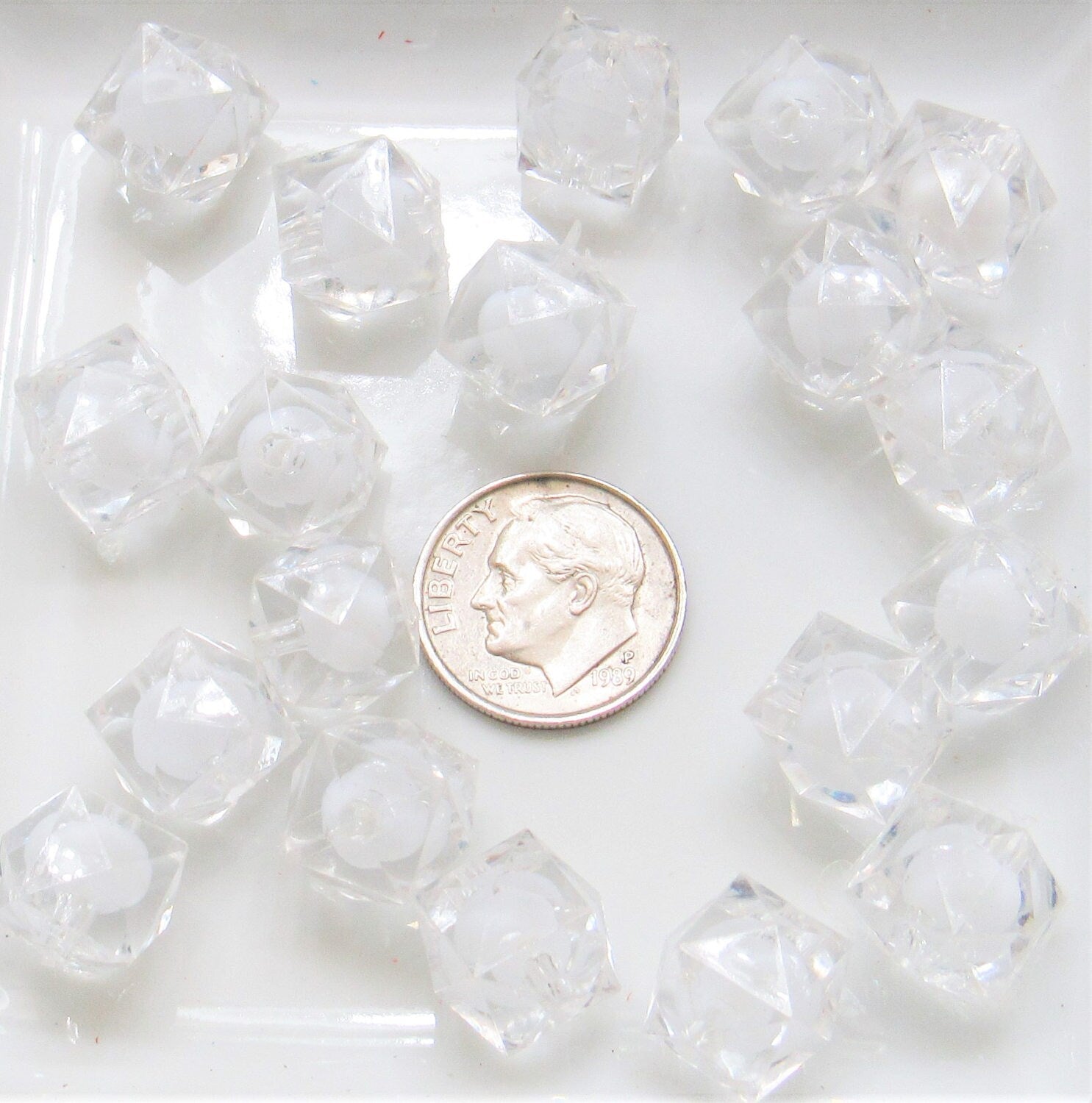 50 Ct. for 1.99 White cubed Bead in a Bead, Bubblegum Bead, Chunky Beads, Faceted Bead, Transparent Cube Beads, Kawaii Bead Supply