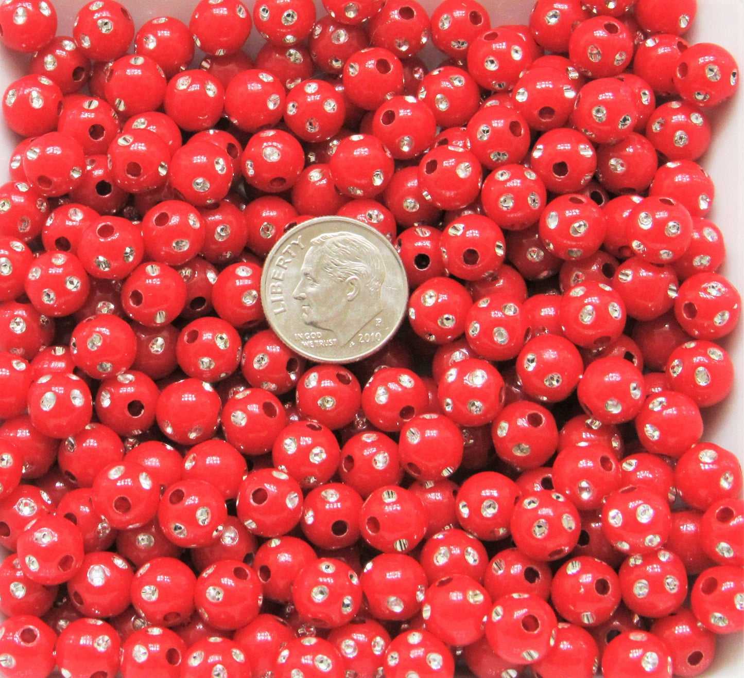 10mm Red Bubblegum Rhinestone Beads, Bubblegum Beads, Chunky Bling Beads, Gumball Beads Chunky Necklace Beads, Rhinestone look Beads