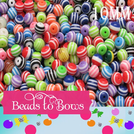 50 Ct. Striped 10mm Striped Bubblegum Beads, Chunky Striped Beads, Assorted Gumball Beads, Chunky Necklace Bead Supply,  Jewelry Beads