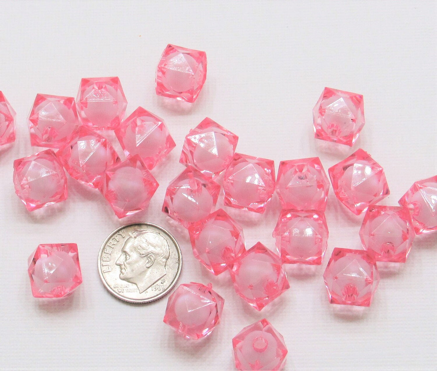 Pink 12mm Cubed Bubblegum Beads, Chunky Bubblegum Beads, Faceted Bead, Transparent Ice Cube Beads, Fairy kawaii Bead Supply