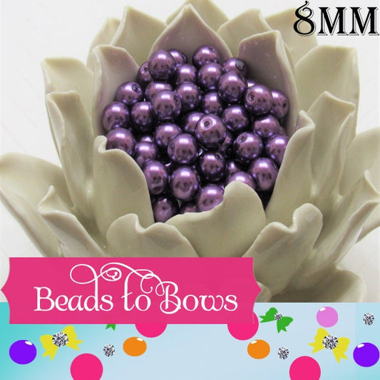 8mm Purple Glass Pearls, Bubblegum Pearl Beads, Chunky Bubblegum Beads, Gumball Pearl Beads, 8mm Beading Supply, Jewelry Supply Bead