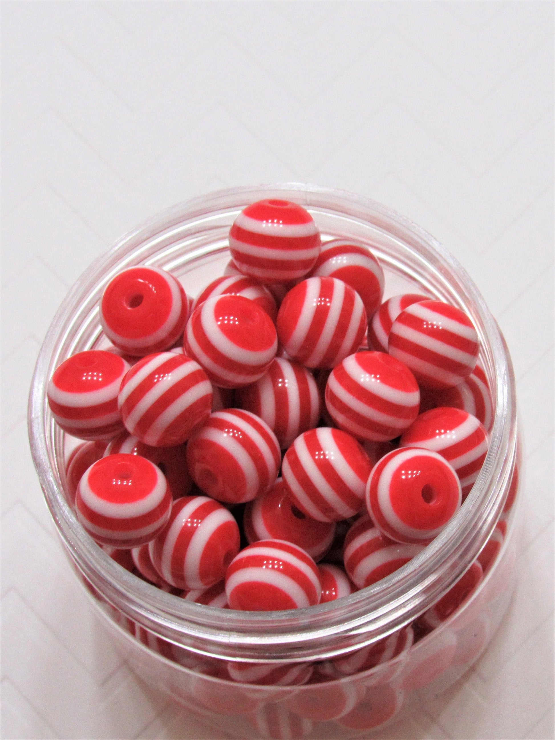 12mm Red Striped Bubblegum Bead, Chunky 12mm Striped Beads, Chunky Bead Supply, Striped Beads, Gumball Beads, Striped Gumball Beads