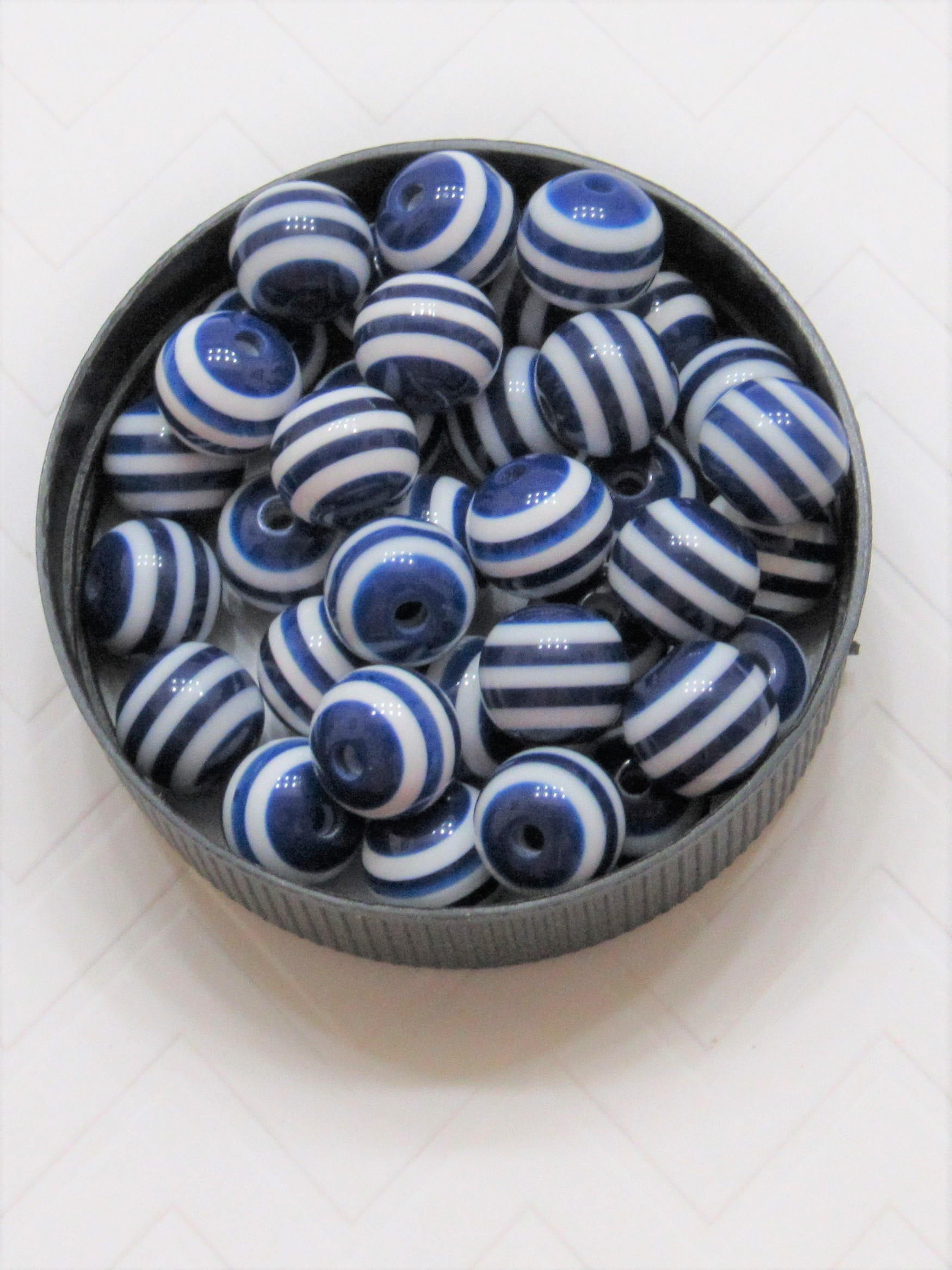 12mm Blue Striped Bubblegum Bead, Chunky 12mm Striped Beads, Chunky Bead Supply, Striped Beads, Gumball Beads, Striped Gumball Beads