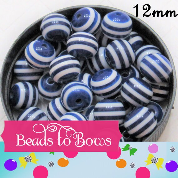 12mm Blue Striped Bubblegum Bead, Chunky 12mm Striped Beads, Chunky Bead Supply, Striped Beads, Gumball Beads, Striped Gumball Beads