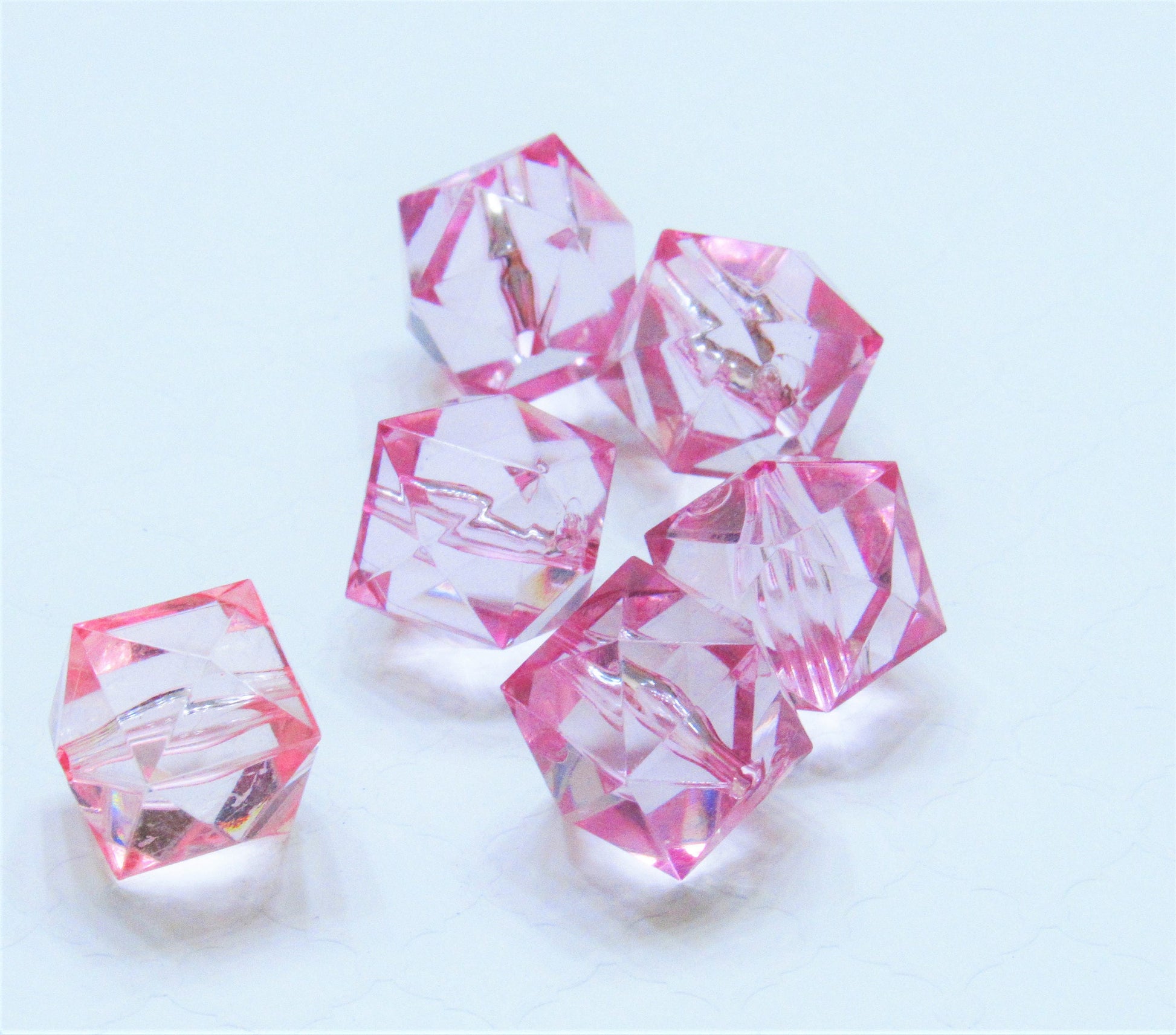 19mm Light Pink Bubblegum Bead, Faceted Ice Cube Bead, Chunky Ice Cube Bead, Bubblegum Bead, Square Transparent Bead, Chunky Necklace Supply