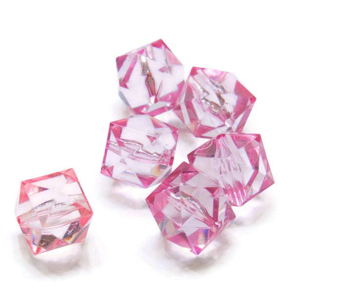 19mm Light Pink Bubblegum Bead, Faceted Ice Cube Bead, Chunky Ice Cube Bead, Bubblegum Bead, Square Transparent Bead, Chunky Necklace Supply