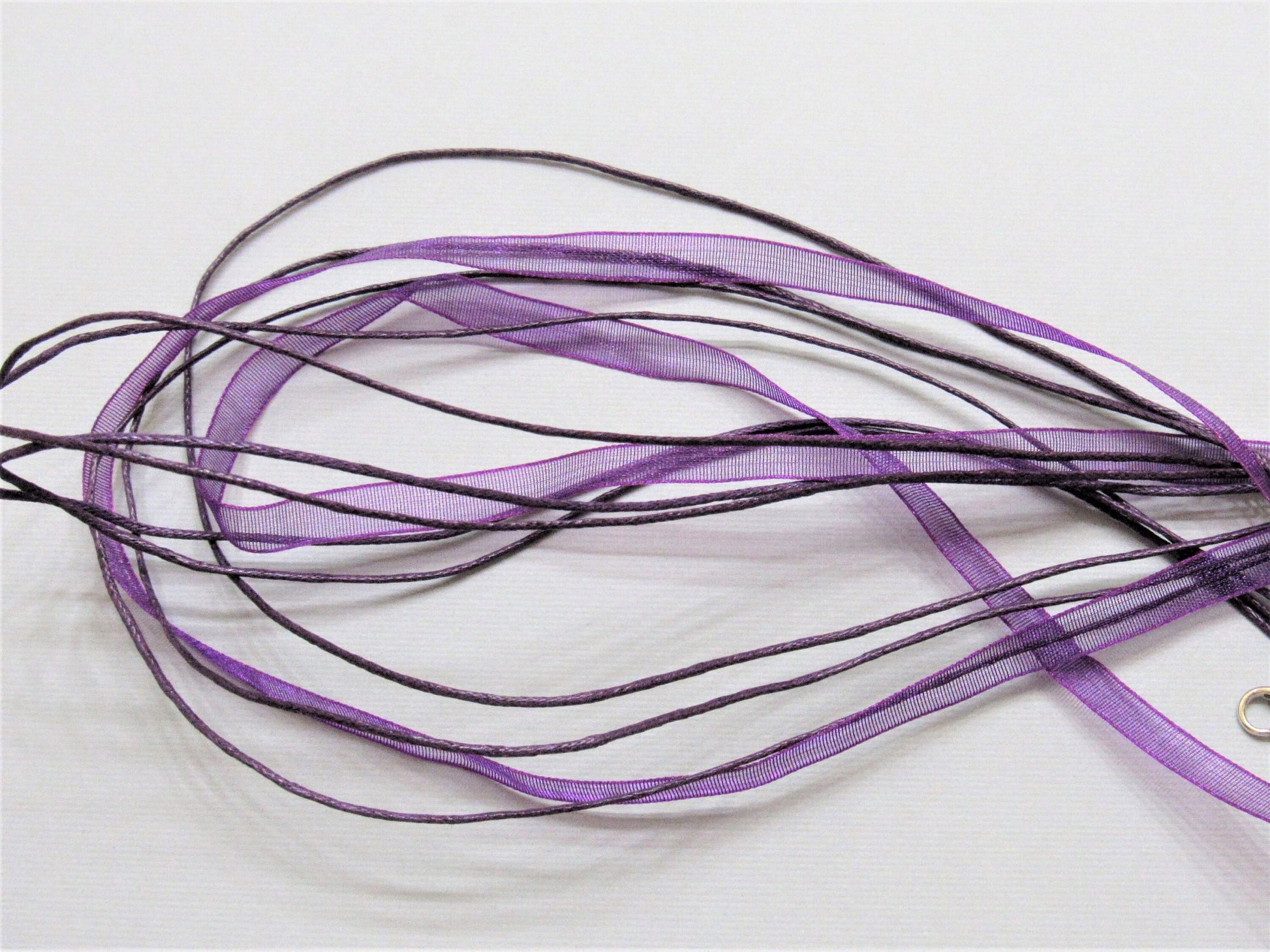 5 For 1.99 Purple Ribbon 17in. Organza Ribbon and Cord Necklace, Bottlecap Supply, Pendant Necklace, Jewelry Supply, Bottlecap Necklace