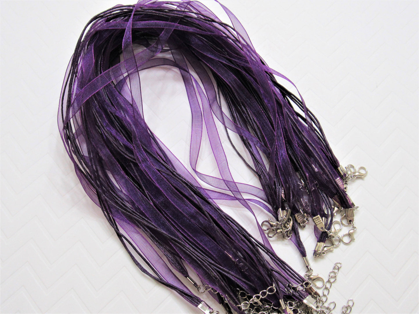 5 For 1.99 Purple Ribbon 17in. Organza Ribbon and Cord Necklace, Bottlecap Supply, Pendant Necklace, Jewelry Supply, Bottlecap Necklace