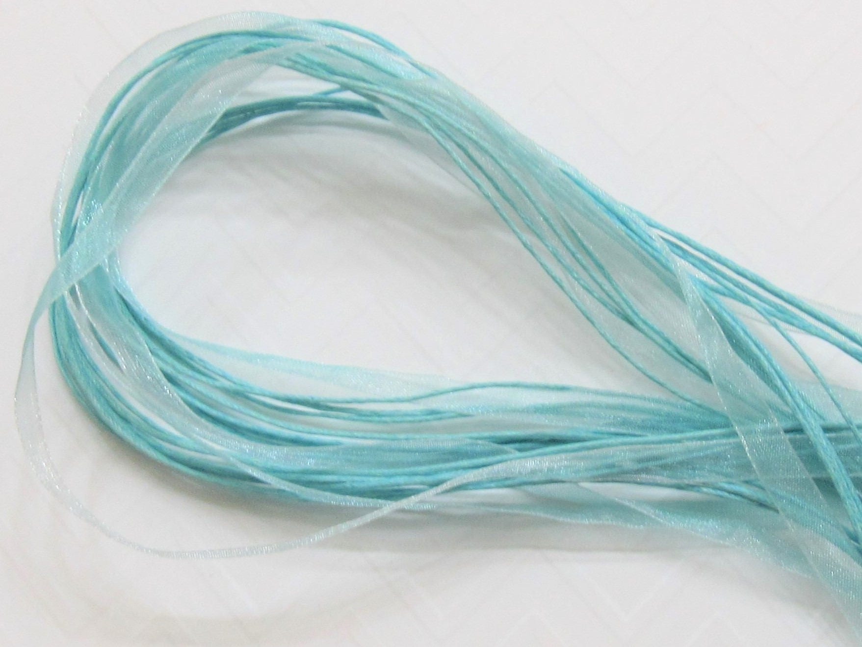 5 Ct. 1.99 Light Blue 17 inch, Organza Ribbon and Cord Necklaces, Bottlecap Supply, Pendant Necklace, Jewelry Supply,