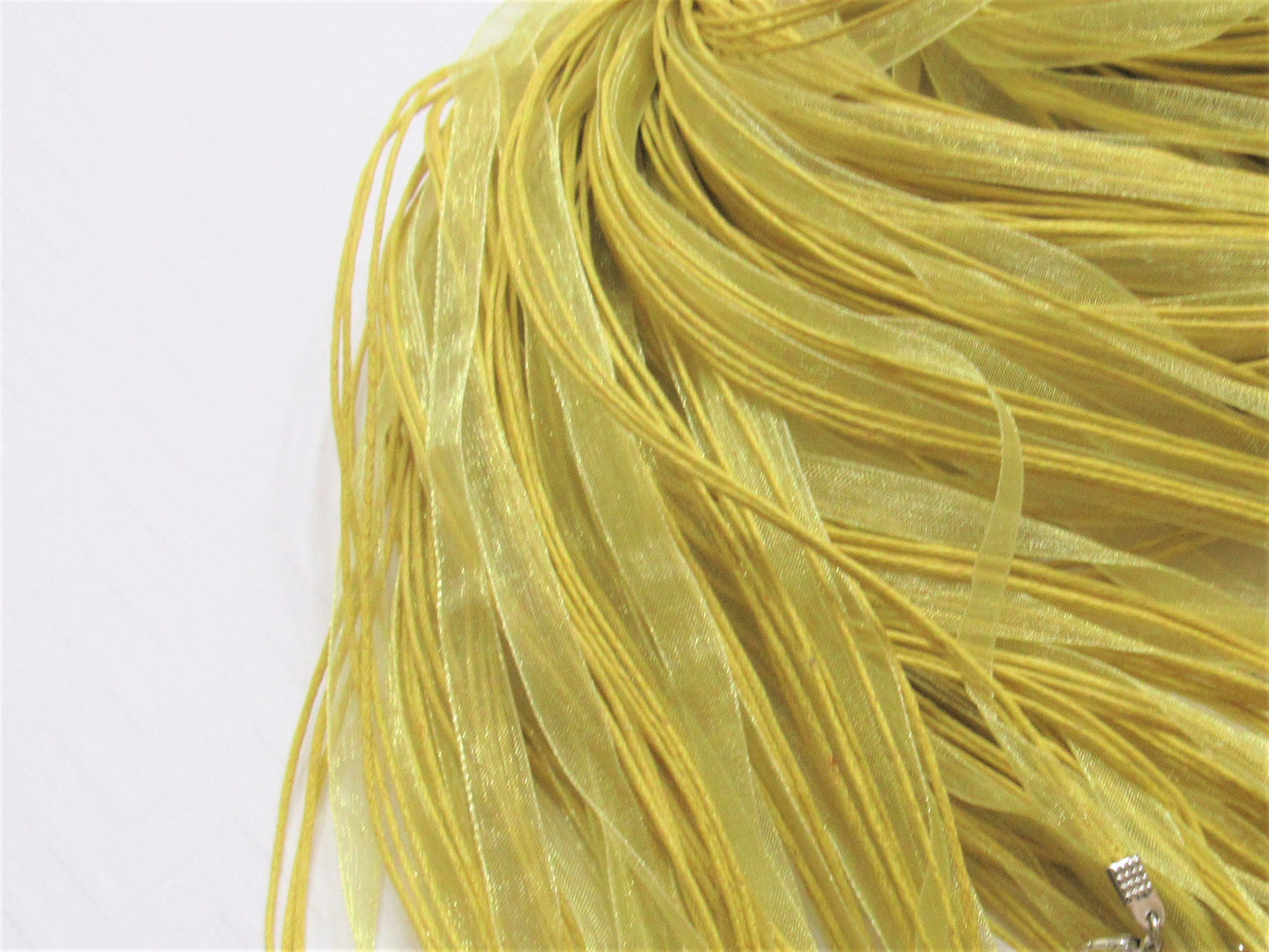 SALE 5 CT. 1.99 Yellow 17 in. Organza Ribbon and Cord Necklaces, Bottlecap Supply, Pendant Necklace, Jewelry Supply, Organza Necklace