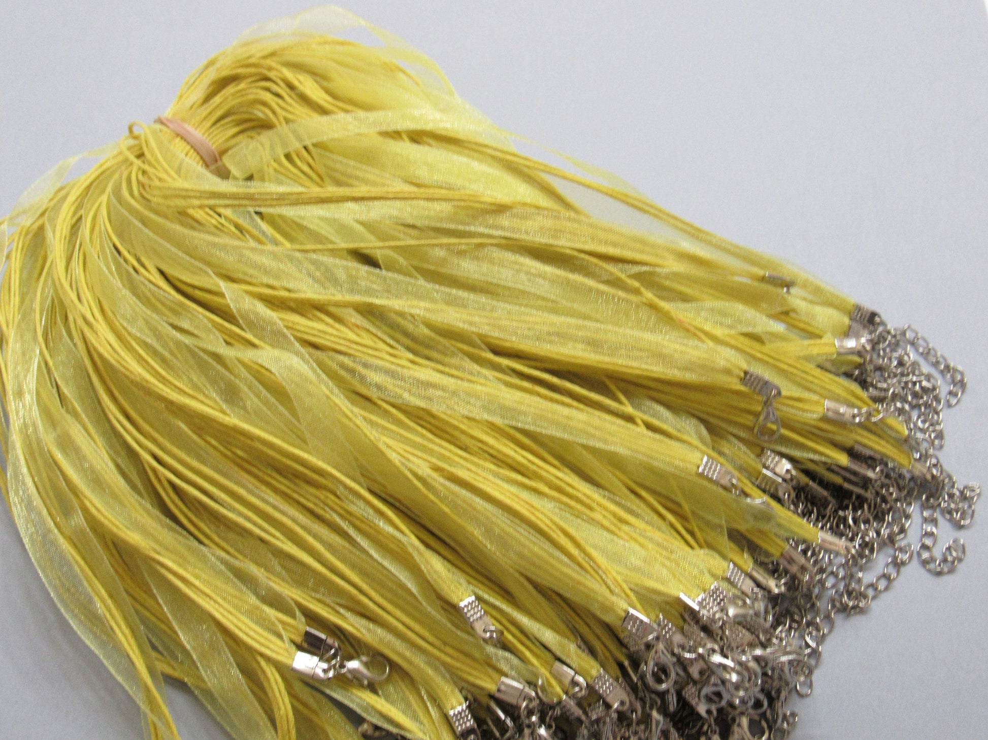 SALE 5 CT. 1.99 Yellow 17 in. Organza Ribbon and Cord Necklaces, Bottlecap Supply, Pendant Necklace, Jewelry Supply, Organza Necklace