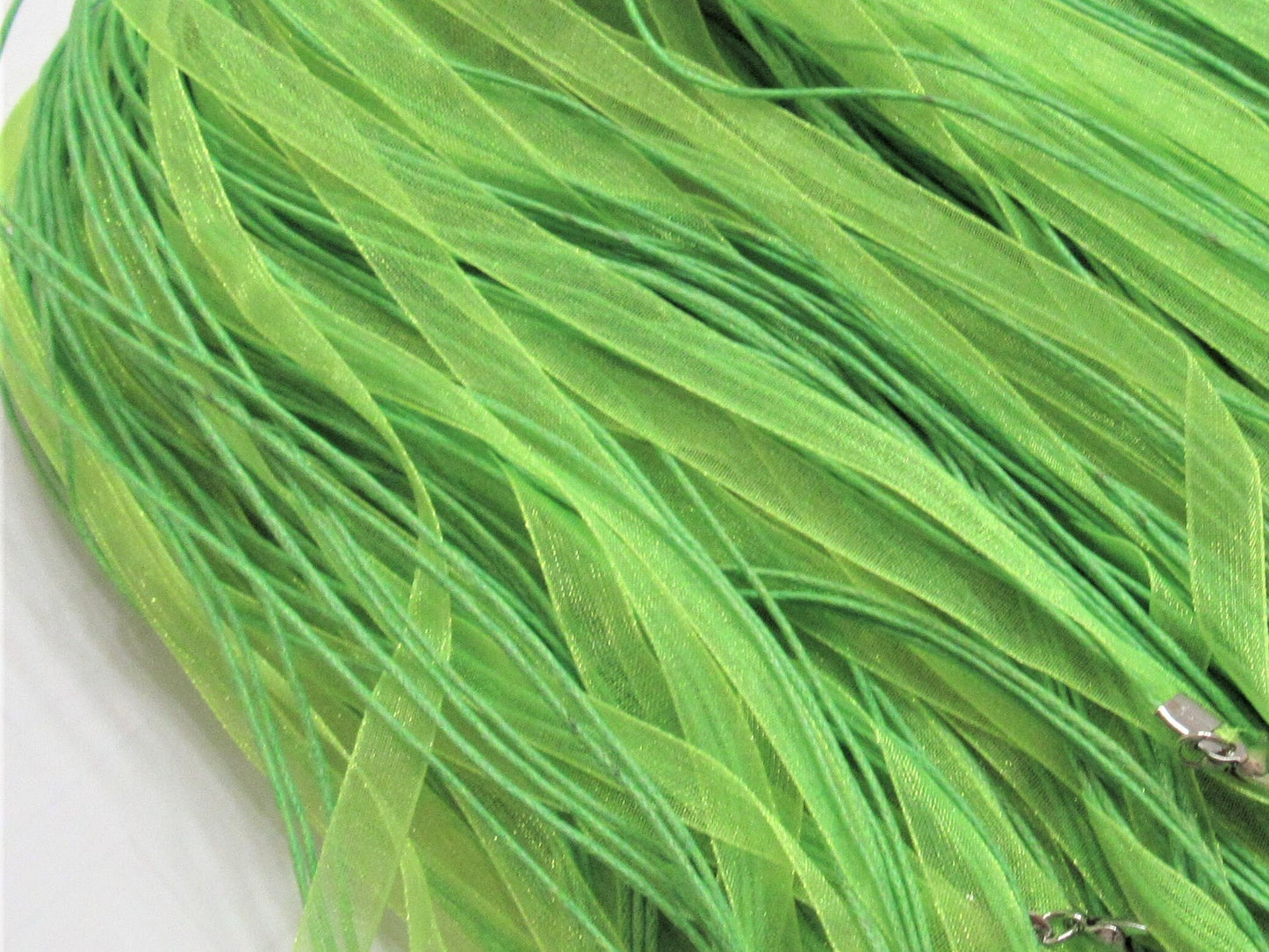 5Ct 1.99 Lime 17 in. Organza Ribbon and Cord Necklaces, Bottlecap Supply, Pendant Necklace, Jewelry Supply, Organza Necklace