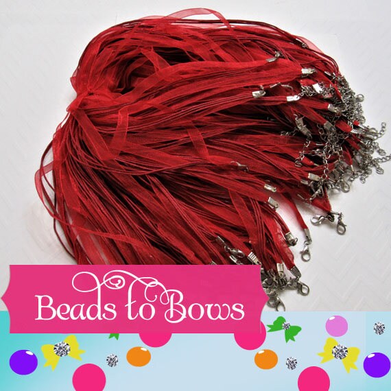 5 CT 1.99 Red 17 in. Ribbon Organza Ribbon and Cord Necklaces, Bottlecap Supply, Pendant Necklace, Jewelry Supply, Organza Necklace