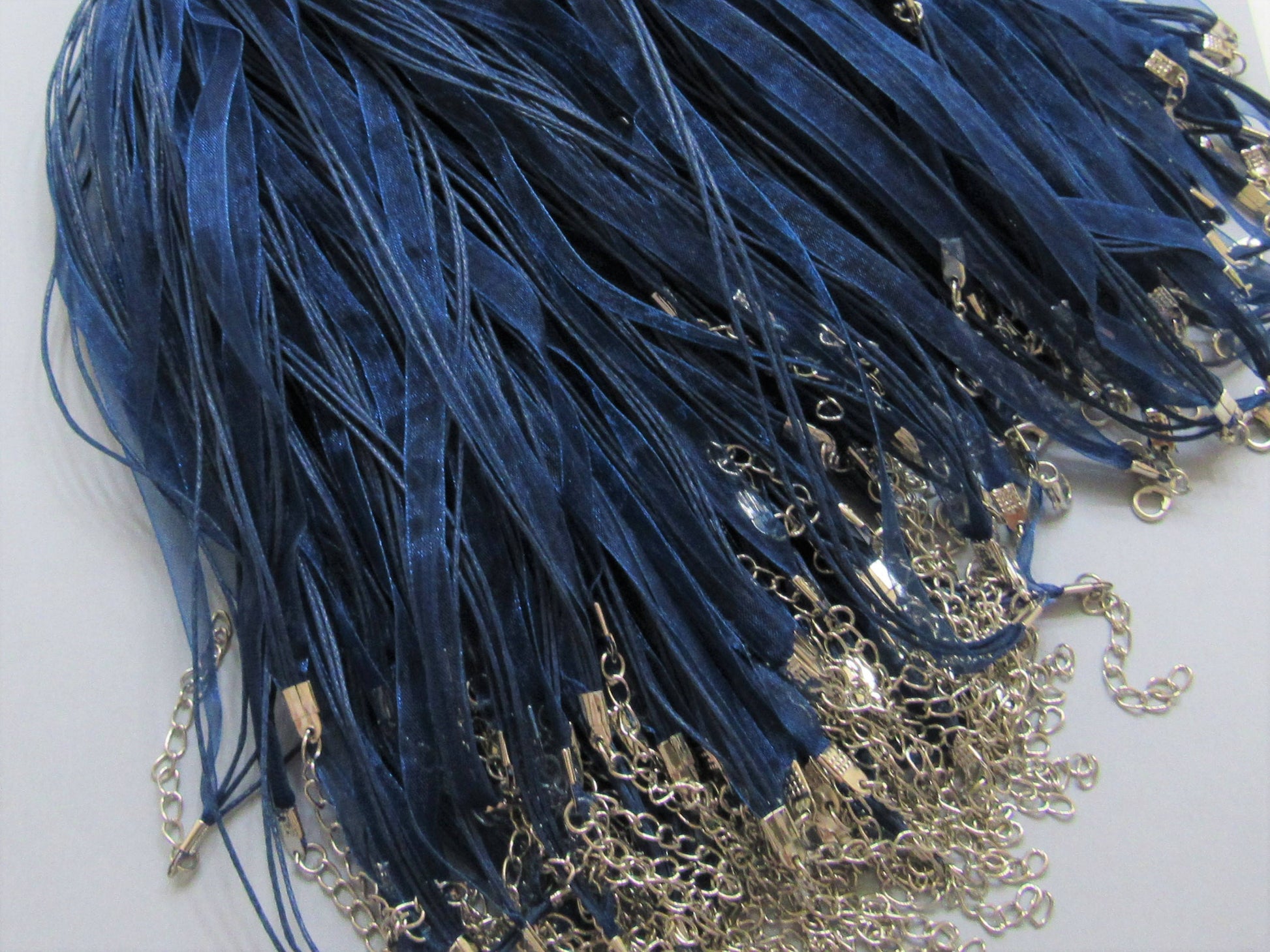 SALE 5 CT. 1.99 Navy Blue 17 in. Organza Ribbon and Cord Necklaces, Bottlecap Supply, Pendant Necklace, Jewelry Supply, Organza Necklace