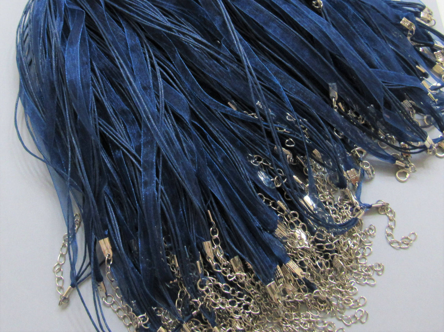 SALE 5 CT. 1.99 Navy Blue 17 in. Organza Ribbon and Cord Necklaces, Bottlecap Supply, Pendant Necklace, Jewelry Supply, Organza Necklace