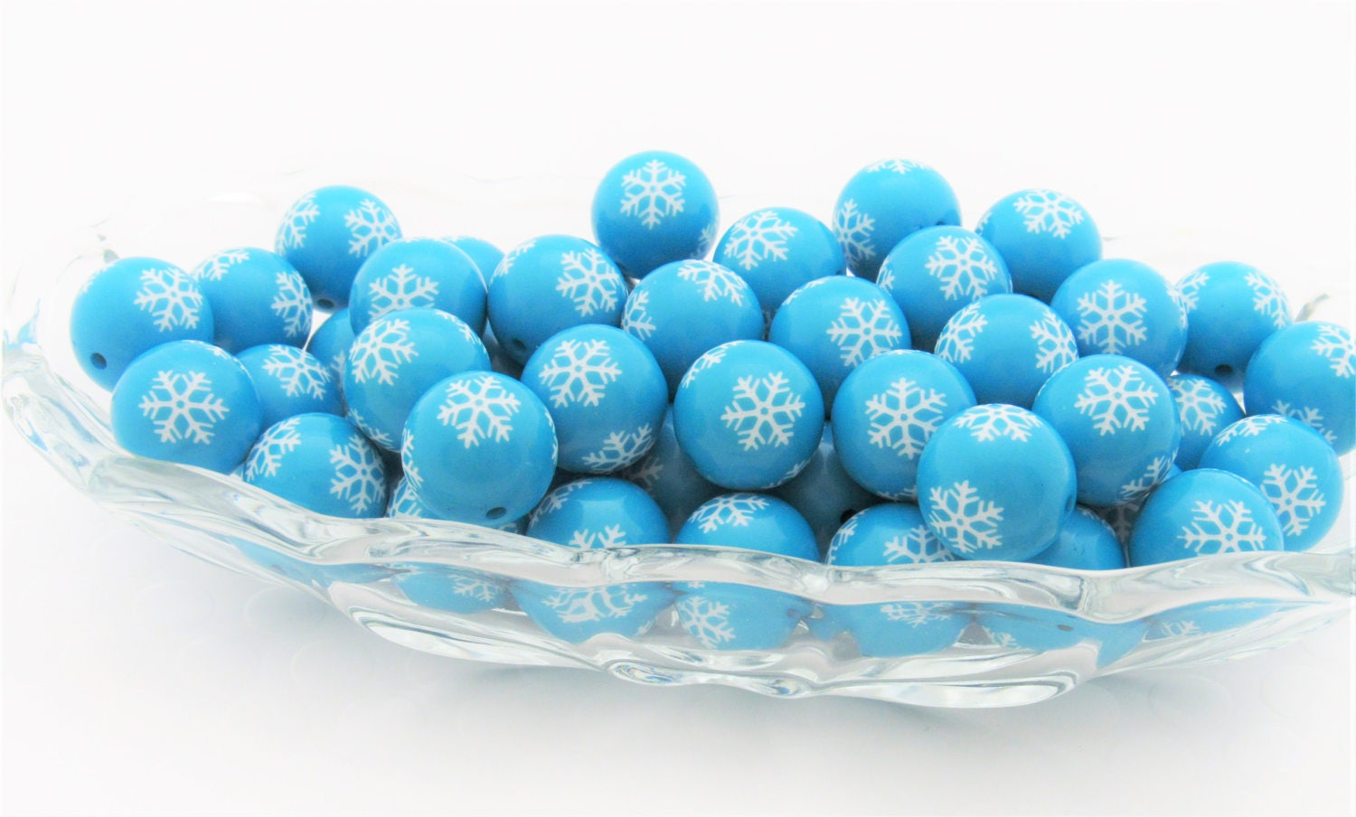 20mm Turquoise Snowflake Bubblegum Beads, Chunky Beads, Snowflake Print Beads, Chunky Necklace Supply Bead, Acrylic Bubblegum Bead,