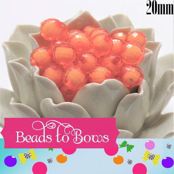 Orange 12mm Bead In A Bead, Chunky Bubblegum Beads, Chunky Supply Bead, Gumball Beads, Transparent Bubblegum Beads