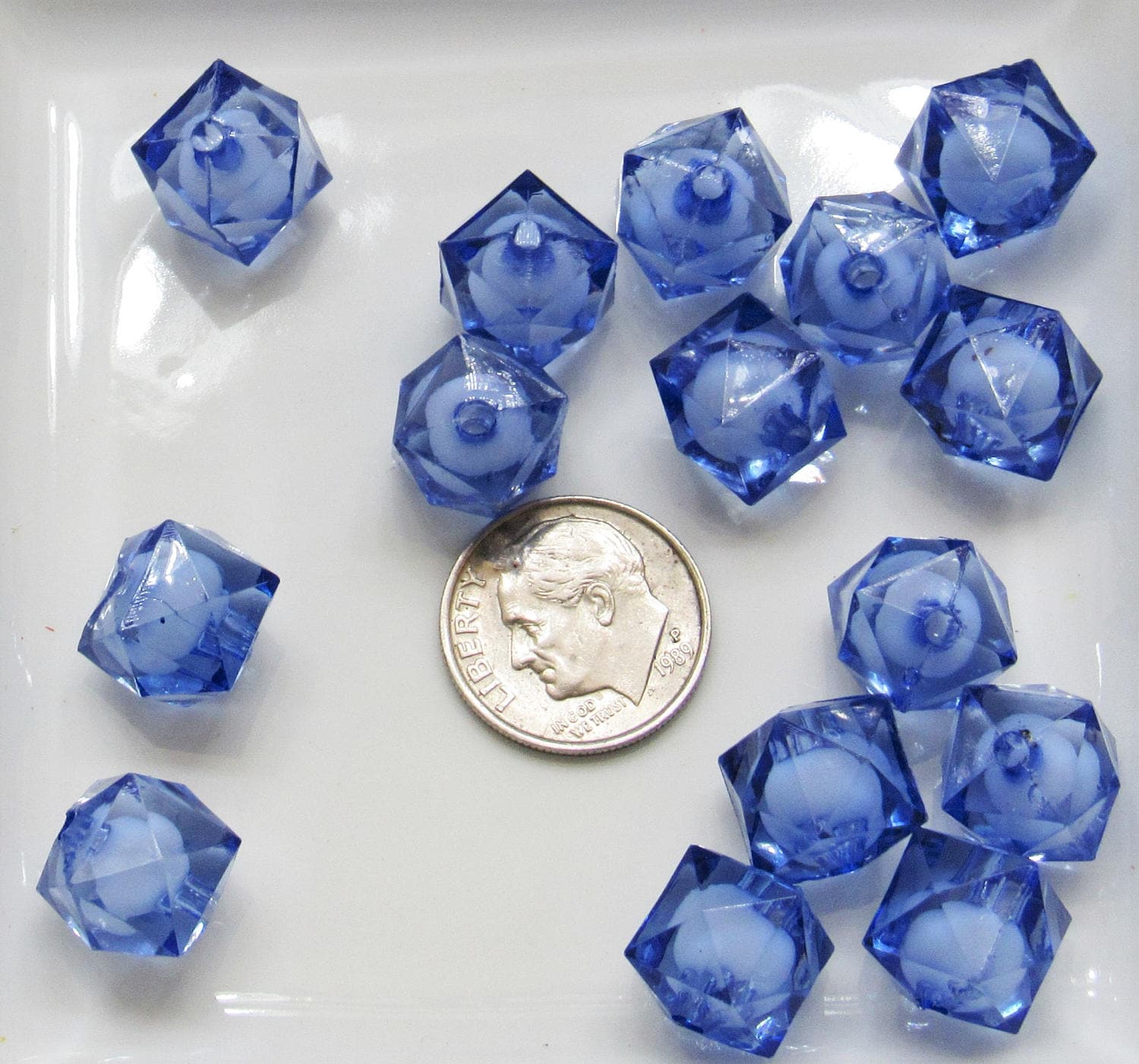 Blue 12mm Bead In A Bead Bubblegum Beads, Chunky Bubblegum Beads, Acrylic Ice Cube Beads, Fairy Kawaii Bead Supply