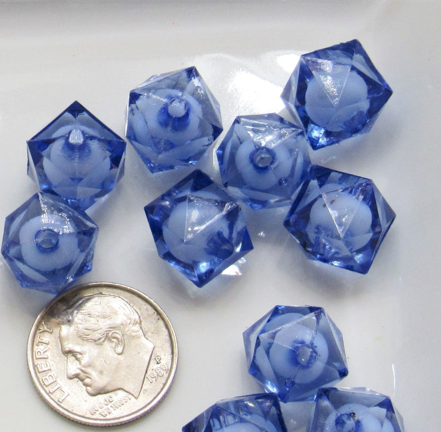 Blue 12mm Bead In A Bead Bubblegum Beads, Chunky Bubblegum Beads, Acrylic Ice Cube Beads, Fairy Kawaii Bead Supply