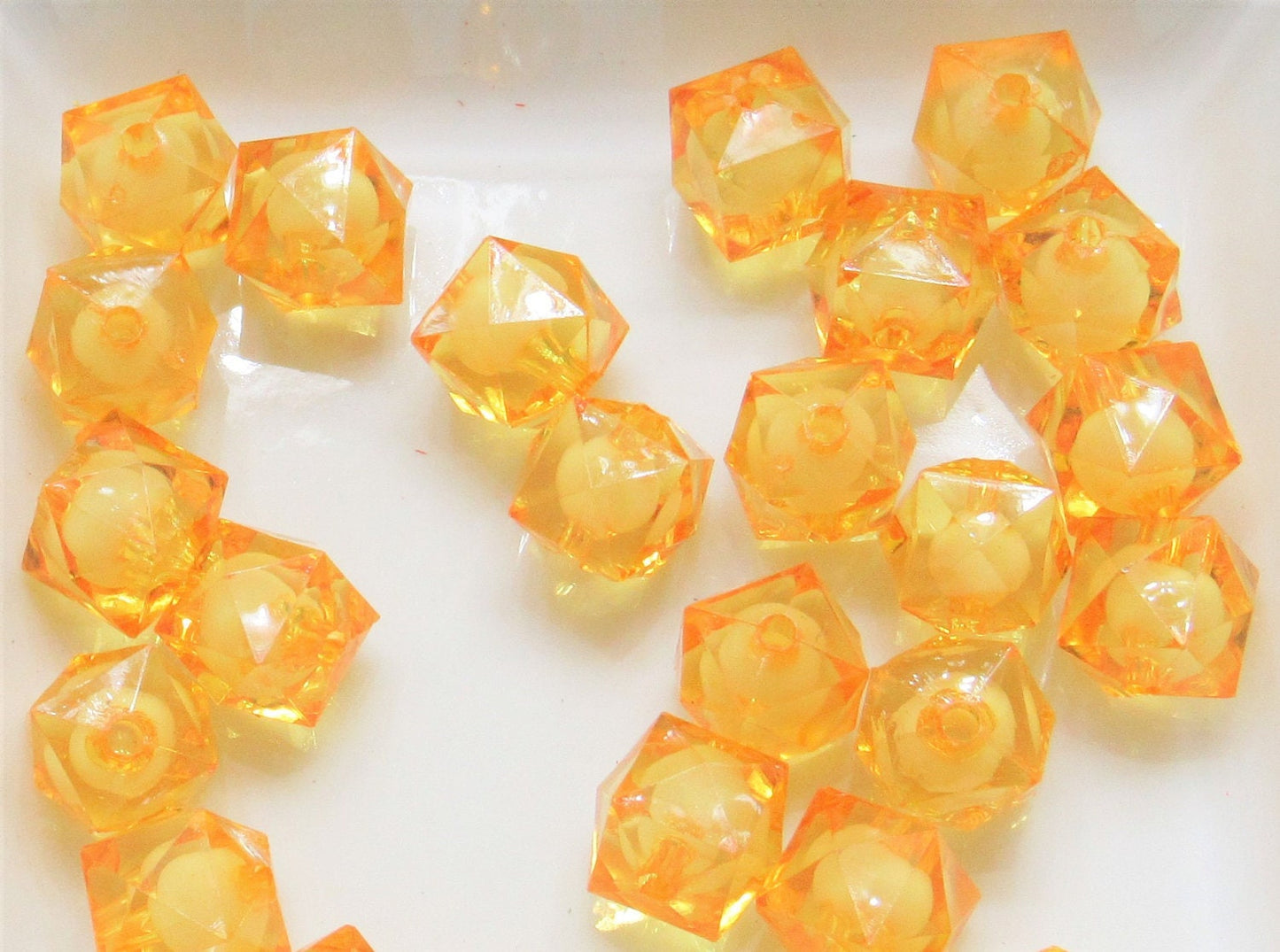 12mm Golden Square Bead In A Bead, Bubblegum Bead, Chunky Bead, Faceted Bead, Transparent Ice Cube Bead, Kawaii Bead Supply