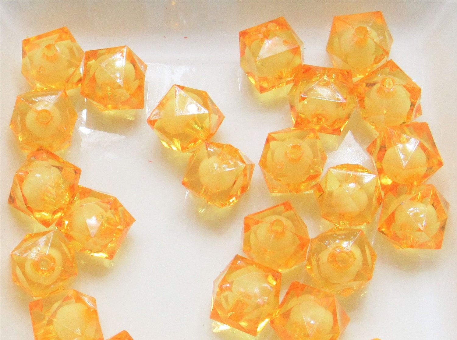 12mm Golden Square Bead In A Bead, Bubblegum Bead, Chunky Bead, Faceted Bead, Transparent Ice Cube Bead, Kawaii Bead Supply
