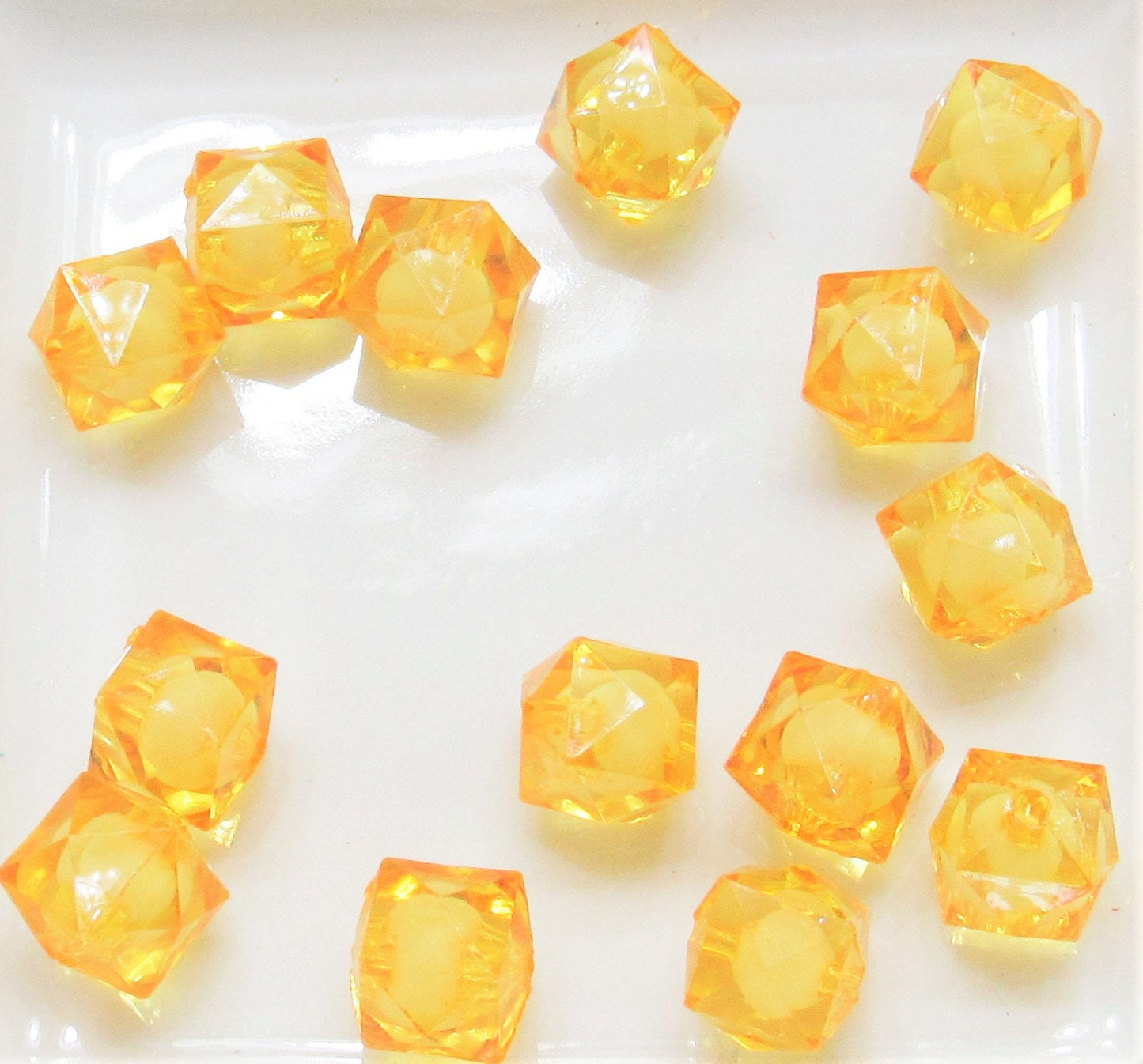 12mm Golden Square Bead In A Bead, Bubblegum Bead, Chunky Bead, Faceted Bead, Transparent Ice Cube Bead, Kawaii Bead Supply