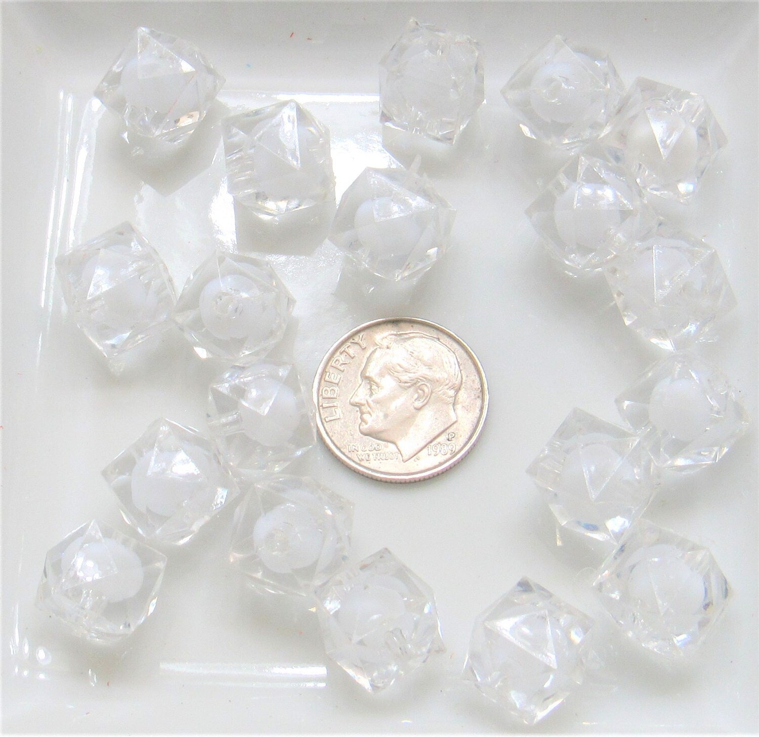 50 Ct. for 1.99 White cubed Bead in a Bead, Bubblegum Bead, Chunky Beads, Faceted Bead, Transparent Cube Beads, Kawaii Bead Supply