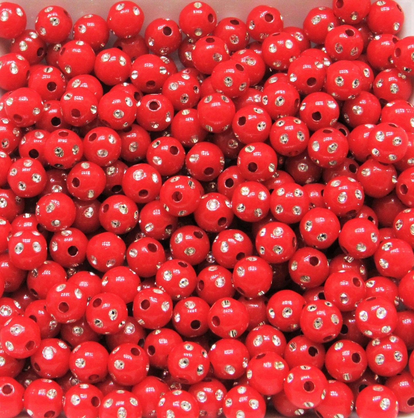 10mm Red Bubblegum Rhinestone Beads, Bubblegum Beads, Chunky Bling Beads, Gumball Beads Chunky Necklace Beads, Rhinestone look Beads
