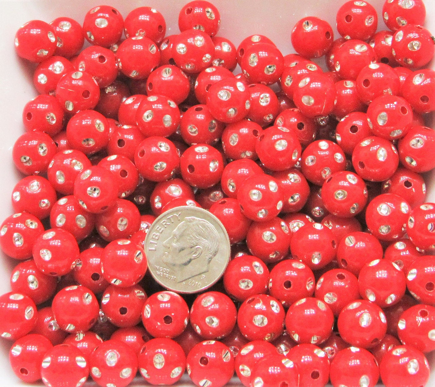 10mm Red Bubblegum Rhinestone Beads, Bubblegum Beads, Chunky Bling Beads, Gumball Beads Chunky Necklace Beads, Rhinestone look Beads